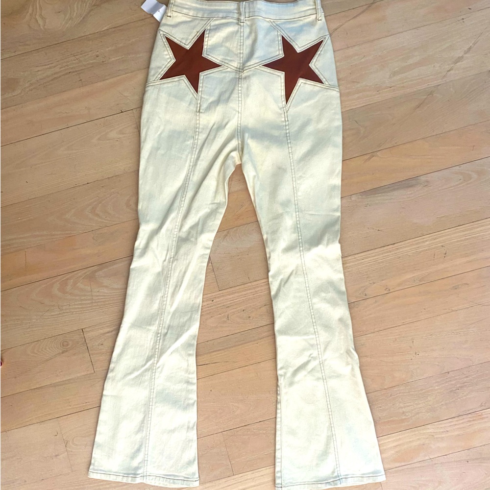 Shein cream color jeans with star pockets